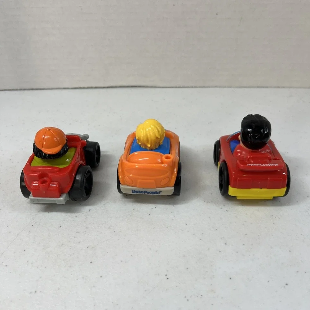 Fisher-Price Little People Wheelies lot of 3 Eddie, Superman, And Hot Rod